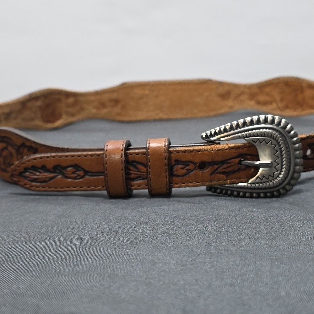 Brown Leather Belt with Silver Buckle